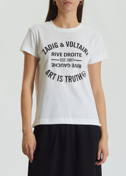 Белая футболка Zadig & Voltaire с брендовым принтом, фото