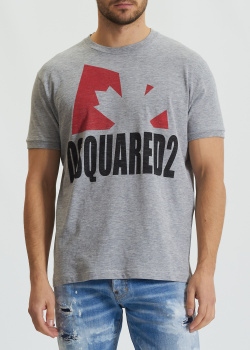 Серая футболка Dsquared2 с брендовым принтом, фото