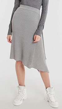 Асимметричная юбка Pinko серого цвета в рубчик, фото