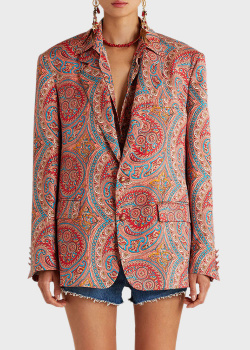 Шелковый пиджак-оверсайз Etro с принтом пейсли, фото