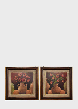 Набор из 2-х репродукций картин Красные маки и Красные тюльпаны художник Rene Decor Toscana 61х61см, фото