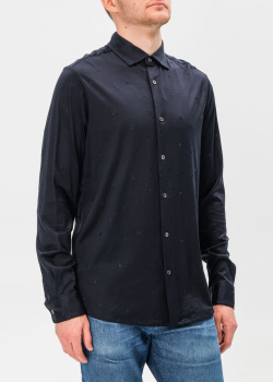 Темно-синяя рубашка Emporio Armani с брендовой вышивкой, фото
