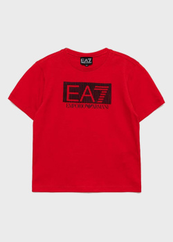 Детская футболка EA7 Emporio Armani красного цвета, фото