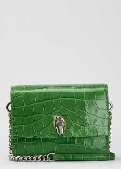 Зеленая сумка на цепочке Cavalli Class из кожи с крупным тиснением, фото