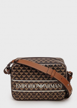 Коричневая сумка Emporio Armani с брендовым принтом, фото