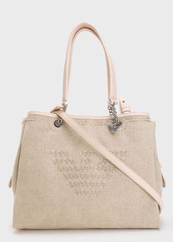 Бежевая сумка Emporio Armani из смесового льна, фото