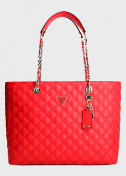 Стеганая сумка-шоппер Guess Cessily красного цвета, фото