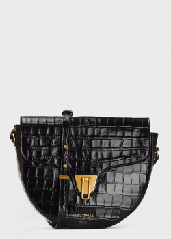 Черная сумка-седло Coccinelle Beat из кожи с тиснением, фото