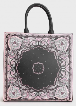 Черная сумка-шоппер Twin-Set с розовым принтом, фото