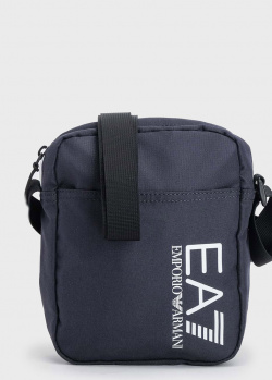 Синяя сумка EA7 Emporio Armani с брендовой надписью, фото