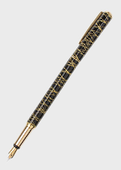 Черная перьевая ручка Ungaro Braccialetto с тонкими золотистыми полосками, фото