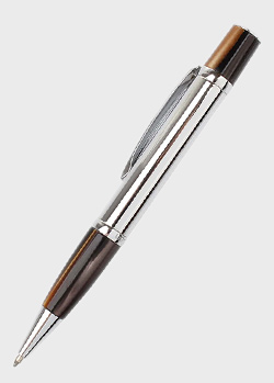 Шариковая серебристая ручка Ungaro Carrini с перламутровыми коричневыми деталями, фото