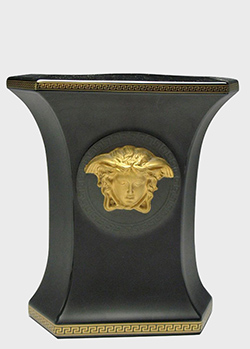 Черная ваза Rosenthal Versace Gorgona 18см с золотой медузой, фото