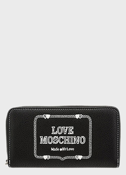 Черный кошелек Love Moschino с брендовой вышивкой, фото