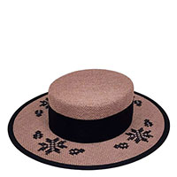 Льняная шляпа-канотье Shapelie с орнаментом черного цвета, фото