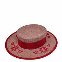 Льняная шляпа-канотье Shapelie с орнаментом красного цвета, фото