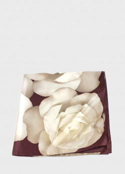 Платок цвета марсала Fattorseta с белыми розами 90х90см, фото