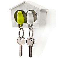 Настенная ключница с двумя брелоками Qualy Duo Sparrow Qualy белая с зеленым, фото