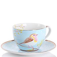 Чашка с блюдцем Pip Studio Early Birdl голубая с птичкой 280мл, фото