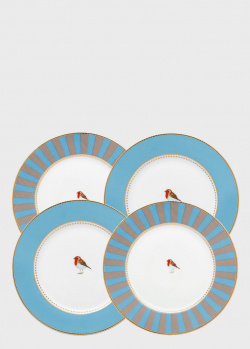 Набор из 4-х тарелок Pip Studio Love Birds Blue-Khaki 17см, фото